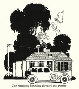Hafta sonu partileri için genişleyen bir bungalov (litho) by William Heath Robinson