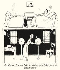 Bir şezlongdan zarif bir şekilde yükselmek için biraz mekanik yardım (litho) by William Heath Robinson