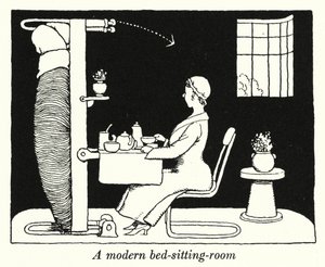 Modern bir yatak-oturma odası (litho) by William Heath Robinson