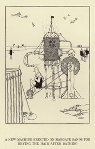 Banyodan sonra saçları kurutmak için Margate Sands üzerine kurulmuş yeni bir makine by William Heath Robinson