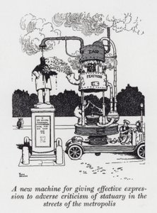 Metropol sokaklarında heykele yönelik olumsuz eleştirilere etkili bir ifade vermek için yeni bir makine (litho) by William Heath Robinson