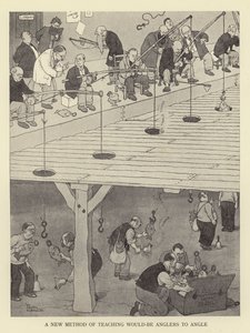 Olta balıkçılarına açı yapmayı öğretmek için yeni bir yöntem by William Heath Robinson