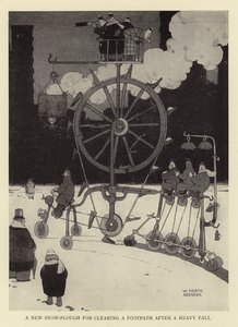 Ağır bir düşüşten sonra bir patikayı temizlemek için yeni bir kar küreme makinesi by William Heath Robinson
