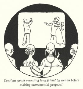Evlilik teklifi yapmadan önce temkinli genç bayan arkadaş gizlice sesleniyor (lito) by William Heath Robinson