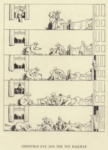 Noel arifesi ve oyuncak demiryolu by William Heath Robinson