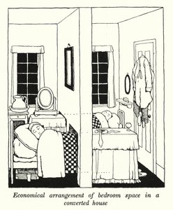 Dönüştürülmüş bir evde (lito) yatak odası alanının ekonomik düzenlenmesi by William Heath Robinson