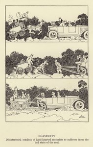 Elastikiyet, iyi kalpli sürücülerin yolun kötü durumundan muzdarip olanlara ilgisiz davranışı by William Heath Robinson