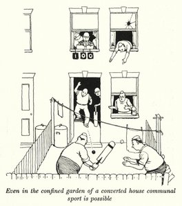 Dönüştürülmüş bir evin kapalı bahçesinde bile ortak spor mümkündür (litho) by William Heath Robinson