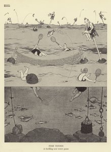 Balık Tenisi, heyecan verici yeni bir su oyunu by William Heath Robinson