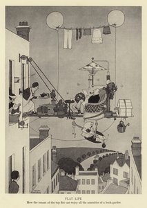 Düz yaşam, en üst dairenin kiracısı bir arka bahçenin tüm olanaklarından nasıl faydalanabilir? by William Heath Robinson