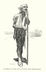 Mastiffe-köpeklerle (lito) kavga ediyor gibiydi. by William Heath Robinson