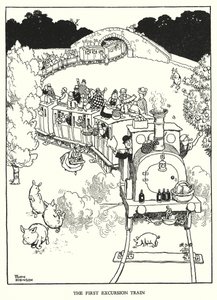 W Heath Robinson (lito) tarafından Demiryolu Ribaldry için İllüstrasyon by William Heath Robinson