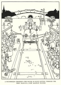 W Heath Robinson (lito) tarafından Demiryolu Ribaldry için İllüstrasyon by William Heath Robinson