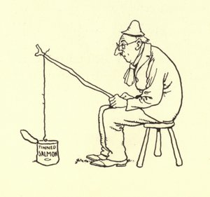 Konserve somon balığı için balık tutan adam by William Heath Robinson