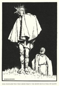 Ayın dünyaya düşmesinden çok korkan bir Phoenace (lito) by William Heath Robinson