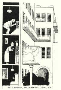 Evcil Hayvan Köşesi, Boldersbury Court, GB (taş) by William Heath Robinson