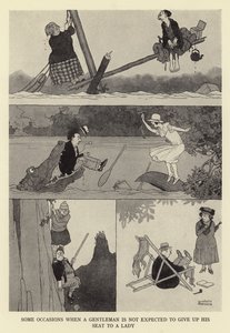 Bir beyefendinin koltuğunu bir hanımefendiye bırakmasının beklenmediği bazı durumlar by William Heath Robinson
