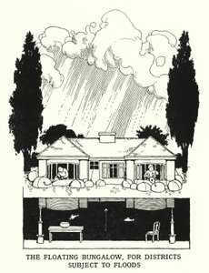 Taşkınlara Maruz Olan İlçeler İçin Yüzer Bungalov (litho) by William Heath Robinson