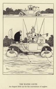 Water Coupe, balıkçıların rahatlığı için zarif bir küçük araba by William Heath Robinson