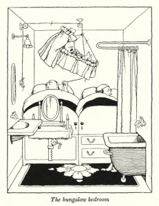 Bungalov yatak odası (litho) by William Heath Robinson