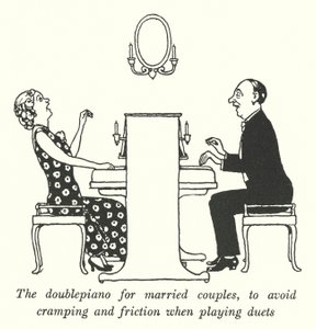 Evli çiftler için, düet (lito) oynarken kramp ve sürtünmeyi önlemek için çift piyano by William Heath Robinson