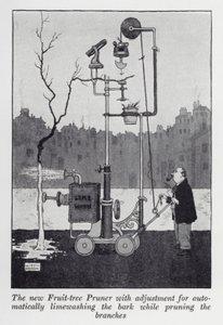 Dalları budarken kabuğu otomatik olarak kireçle yıkamak için ayarlı yeni Meyve Ağacı Budayıcı (lito) by William Heath Robinson