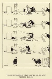 Yeni ölçüm sandalyesi artık çoğu batı ucundaki terzi tarafından kullanılıyor by William Heath Robinson