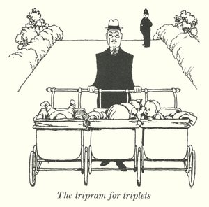 Üçüzler için tripram (lito) by William Heath Robinson