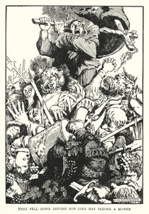 Biçme makinesinin önündeki saman gibi önüne düştüler (lito) by William Heath Robinson