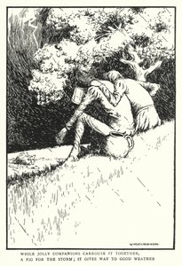 Neşeli yoldaşlar, fırtına için bir incir olan onu birlikte taşırken, yerini güzel havaya bırakır (lito) by William Heath Robinson