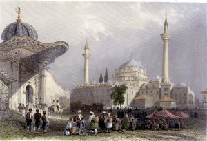 Serasker Kapılı Bajazet Camii, İstanbul, H. Griffiths tarafından gravür, 1850 dolayları (aquatint)