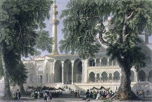 Yeni Djami veya Sultana Valide Camii, İstanbul, J.C. Varrall tarafından oyulmuş, c.1850 (aquatint)