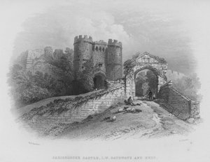 Carisbrooke Kalesi, Wight Adası, Geçitler ve Kale (gravür) by William Henry Bartlett