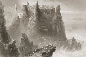 Dunluce Kalesi, County Antrim, Kuzey İrlanda, George Virtue, 1860