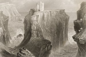 Dunseverick Kalesi, County Antrim, Kuzey İrlanda, George Virtue, 1860