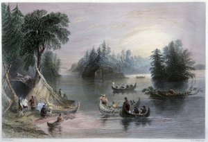 Indian Tipis ve Kanolar, St Laurent Bankaları - W.H. Bartlett, Londra by William Henry Bartlett