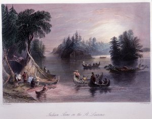 Saint Laurent kıyısındaki Kızılderili kampı - Bartlett W. H. by William Henry Bartlett