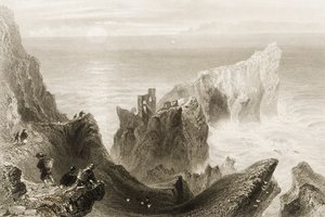 Kenbaan Kalesi, Ballycastle yakınlarında, Antrim Kontluğu, Kuzey İrlanda, George Virtue, 1860