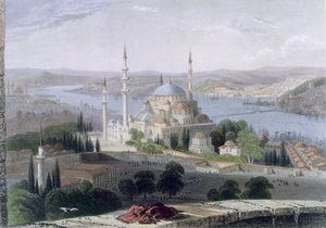 Süleyman Camii ve Türbesi, 1850 dolayları (renkli aquatint) by William Henry Bartlett
