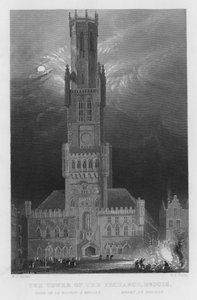 Borsa Kulesi, Bruges (gravür) by William Henry Bartlett