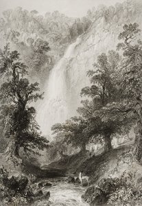 Şelale, Powerscourt, County Wicklow, İrlanda, George Virtue, 1860