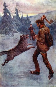 "Ateş etti ve vahşi, baharını yaptığı an, hırlayarak ve tıslayarak yere düştü" (renkli lito) by William Henry Charles Groome