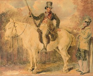 At üstünde bir bekçi ve sohbet eden başka bir adam by William Henry Hunt