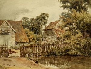 Gölet ile çiftlik (kağıt üzerine suluboya) by William Henry Hunt