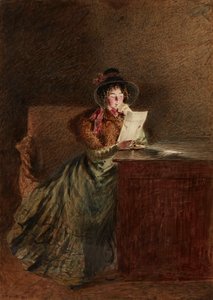 Lamba Işığında Bir Mektup Okuyan Kız (suluboya ve kurşun kalem) by William Henry Hunt