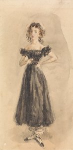 Bukleli, Siyah Abiye Giymiş Genç Bir Kız İncelemesi by William Henry Hunt