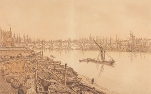 Eski Londra Köprüsü'nün görünümü by William Henry Hunt