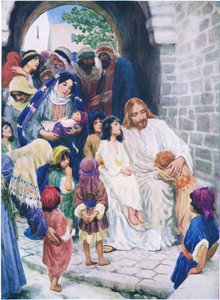 Thomas Nelson tarafından yayınlanan İncil Resimli Kitaptan İsa ve çocuklar, c.1950 by William Henry Margetson