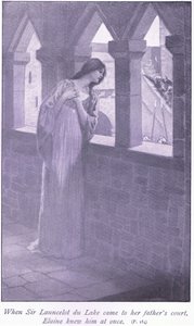 Sör Launcelot du Lake babasının sarayına geldiğinde Elaine onu hemen tanıdı. by William Henry Margetson