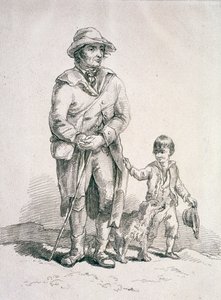 Bir köpeği ve bir çocuğu olan bir rustik, Taşra Karakterleri, 1813 by William Henry Pyne